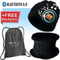 Wireless Beanie - Wireless Headphones Hat and Scarf Set for Winter Outdoor Men Women Warm Knitted Music Hat Black MZ026