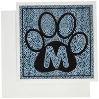 3dRose Letter M Blue Cheetah Print Cat Paw - Greeting Cards, 6 x 6 inches, set of 6 (gc_25920_1)