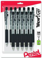 Pentel Retractable Gel Pen 0.7mm Medium Line, Pack of 12, Black (K437BPS12A)