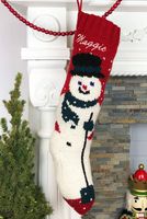 Personalized Hand Knit Mary Red Wool Snowman Chirstmas Stocking with Optional Personalization