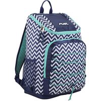 Fuel Wide Mouth Sports Backpack with Front Bungee and Inner Tech Pocket, Deep Cobult Blue/White Chevron Print/Turquoise Trim