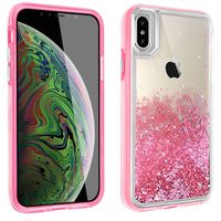 Liquid Quicksand Glitter Case,Shockproof Bling Waterfall Robot Cute Girl Women Shiny Luxury Soft Clear Rubber Commuter Defender Cover (Pink, iPhone Xs Max)