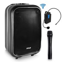 Wireless Portable PA Speaker System - 400 W Battery Powered Rechargeable Sound Stereo Speaker and Microphone Set with Bluetooth MP3 USB Micro SD FM Radio AUX - For Outdoor DJ Party - Pyle PWMA825BT