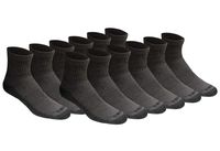 Dickies Men's Dri-tech Moisture Control Quarter Socks Multipack, Charcoal (12 Pair), Shoe Size: 6-12