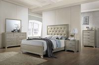 Kings Brand Furniture - 6-Piece Champagne Finish with Upholstered Headboard King Size Bedroom Set. Bed, Dresser, Mirror, Chest & 2 Night Stands