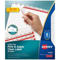 Avery 8 Big Tab Binder Dividers, Easy Print & Apply Clear Label Strip, Index Maker, White Tabs, 5 Sets (11493)