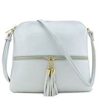 Lightweight Medium Crossbody Bag with Tassel (Silver)