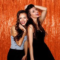 Treasures Gifted Pack of 3 Orange Sparkling Foil Tinsel 3 x 8 Feet Curtains Photo Booth Fringe Backdrop Decorations Metallic Hanging Door Streamers for Back Drop Halloween Party