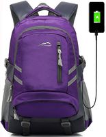 Backpack Bookbag for School College Student Sturdy Travel Business Laptop Compartment with USB Charging Port Luggage Chest Straps Night Light Reflective (Purple)