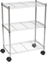 AmazonBasics 3-Shelf Shelving Storage Unit on 3" Wheel Casters, Metal Organizer Wire Rack, Chrome Silver (23.2L x 13.4W x 32.75H)