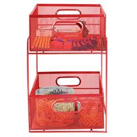 Mind Reader CABASK2T-RED Sliding Metal Baskets, Cabinet Storage Organizer, Home, Office, Kitchen, Bathroom, One Size, Red 2 Tier Mesh