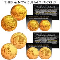 Then & Now Buffalo 5-Cent 24K Gold Plated 2-Coin Set - 1930s & 2005 Nickels BOGO