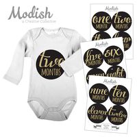 Modish Labels 12 Monthly Baby Stickers, Baby Girl, Black, Gold, Baby Shower Gift, Baby Book Keepsake, Photo Prop