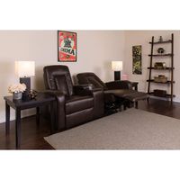 Flash Furniture Eclipse Series 2-Seat Push Button Motorized Reclining Brown LeatherSoft Upholstery Theater Seating Unit with Cup Holders