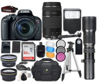 Canon EOS Rebel T7i DSLR Camera with Canon EF-S 18-135mm f/3.5-5.6 is STM Lens + Canon EF 75-300mm f/4-5.6 III Lens + 500mm f/8 Preset Lens + Accessory Bundle