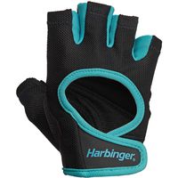 Harbinger Women's Power Weightlifting Gloves with StretchBack Mesh and Leather Palm (1 Pair), Black/Blue, Large (Fits 7.5 - 8 Inches)