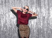 Silver Metallic Foil Fringe Curtains 3 x 8 Feet Tinsel Pack of 3 Photo Booth Props for Birthday Bachelorette Wedding Engagement Bridal Shower Graduation Retirement Party Decorations