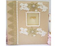 Towdah Perez higher volume capacity XL magnetic page wedding album. 80 pages, 4x6, 5x7, 8x10, 8x12 photos, gift box luxury white/gold pen. Fabric pearls gold lace flowers wedding album, personalizable