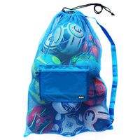 Extra Large Heavy Duty Soccer Ball Mesh Bag for Sports, Beach and Swimming Gears. Adjustable Shoulder Strap Made to Fit Adults and Kids. Secure Side Pocket for your Personal Item. 40x30 IN, Blue