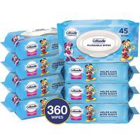 Cottonelle Flushable Toddler Wipes for Kids, 8 Flip-Top Packs, 360 Fragrance-Free Wet Wipes in Disney Packaging, Mickey Mouse