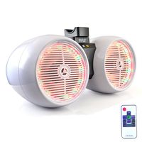 Pyle Marine Wakeboard Tower Speakers - Waterproof 6.5" Dual Subwoofer Speaker Set & 1.0" Tweeters, LED Lights and 400 Watt Power - 2-Way Boat Audio System w/Mounting Bracket-PLMRWB852LEW (White)