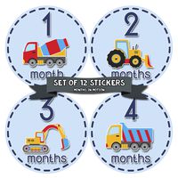 Baby Monthly Stickers - Monthly Milestone Stickers - Baby Month Stickers for Boy - Construction Truck - Style 810