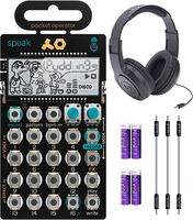 Teenage Engineering PO-35 Pocket Operator Speak Vocal Sampler/Sequencer Bundle with Samson SR350 Over-Ear Closed-Back Headphones, Blucoil 3-Pack of 7" Audio Aux Cables, and 4 AAA Batteries