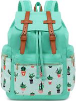 Women Canvas Backpacks Girls School Backpack Lady Travel Rucksack 15.6Inch Laptop Bag (Green Cactus)