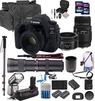 Canon EOS 5D Mark IV with 50mm f/1.8 STM and Sigma 70-300mm f/4-5.6 DG Lenses, 420-1600mm f/8-16 Super Zoom Lens, 128GB, Quick Release Shoulder Strap, TTL Flash, Professional Bundle