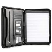 COSSINI Black Superior Vegan Leather Business Portfolio with Zipper - Padfolio All-in-One - Smartest Protective 10.1 Inch Tablet Sleeve, Presentation Slot, Solar Calculator, Card Storage, Writing Pad