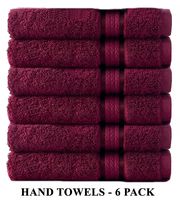 COTTON CRAFT - 6 Pack - Ultra Soft Extra Large Hand Towels 16x28 Burgundy - 100% Pure Ringspun Cotton - Luxurious Rayon Trim - Ideal for Daily Use - Each Towel Weighs 6 Ounces