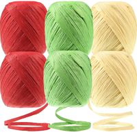 6 Rolls Raffia Ribbon Red Green Raffia Twine 1/4 Inch by 400 Feet Paper Raffia String for Christmas DIY Craft Gifts Packing