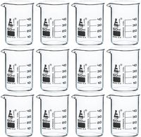 12 Pack Beakers, 50ml - Borosilicate Glass, Low Form - 10ml Graduations - Eisco Labs