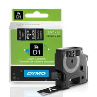 DYMO Standard D1 Labeling Tape for LabelManager Label Makers, White print on Black tape, 3/4'' W x 23' L, 1 cartridge (45811)