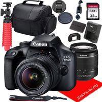 Canon EOS 4000D / Rebel T100 DSLR Camera w/Canon EF-S 18-55mm F/3.5-5.6 III Zoom Lens + 32GB SD Card + More
