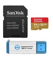 SanDisk 64GB SDXC Micro Extreme Memory Card Bundle Works with DJI Osmo Pocket Gimbal Camera 4K V30 Class 10 A2 UHS-I (SDSQXA2-064G-GN6MA) Plus (1) Everything But Stromboli (TM) 3.0 Card Reader