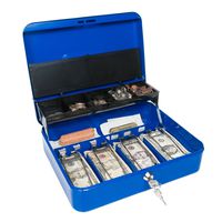 Certus Global Large Blue Cash Box with Money Tray, Secure Lock, Cantilever Coin Tray 4 Bills/ 5 Coins (Admiral Blue)