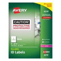 Avery Durable White Cover Up ID Labels for Laser Printers, 5" x 8.125", Pack of 100 (6579)