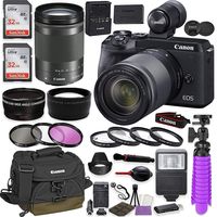 Canon EOS M6 Mark II Mirrorless Digital Camera (Black) EVF-DC2 Viewfinder Kit with Canon EF-M 18-150mm is STM Lens + Canon 100EG Case + 64GB Memory + HD Filters + Auxiliary Lenses + Professional Kit