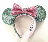 Disney Parks Mint Green Pink Bow Mickey Minnie Sequin Ears Headband