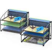2 Pack - SimpleHouseware Desk Organizer 3 Tray w/Hanging File Holder, Black