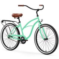 sixthreezero Around The Block Women's Single-Speed Beach Cruiser Bicycle, 26" Wheels, Mint Green with Brown Seat and Grips