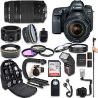 Canon EOS 6D Mark II DSLR Camera with Canon EF 24-105mm f/4L is II USM Lens + Canon EF 75-300mm f/4-5.6 III Lens + Canon EF 50mm f/1.8 STM Lens + Fully Dedicated TTL Flash (23 Items kit)