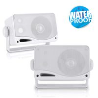 3-Way Weatherproof Outdoor Speaker Set - 3.5 Inch 200W Pair of Marine Grade Mount Speakers - in a Heavy Duty ABS Enclosure Grill - Home, Boat, Poolside, Patio, Indoor Outdoor Use - Pyle PLMR24 (White)