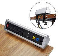 Kungfuking Removable Clamp Desktop Power Station 4-Outlet Power Strip Surge Protector, Office Desk Mountable Power Outlet with 2 USB Charging Ports and 3 RJ45 Ports, Desk Edge Clamp Plug Socket