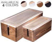 [Set of Two] Rustic Wooden Cable Management Box Cord Organizer, Large Storage Holder for Desk, TV, Computer, USB Hub, System to Cover and Hide & Power Strips & Cords (Dark Brown)