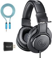 Audio-Technica ATH-M20x Professional Monitor Headphones Bundle with Blucoil 6-FT Headphone Extension Cable (3.5mm), and USB Audio Adapter