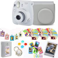 Fujifilm Instax Mini 9 - Smokey White Instant Camera + Protective Case + Magnetic Acrylic Frame+Album, Hanging Frames, Desk Frames, Filters & Selfie Lens 90 PC Design Kit