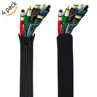 Cable Management Sleeve | Shames' 19-20" Cable Organizer Cord Cover with Zipper | Flexible Neoprene Computer Cable Cover Sleeve Organizer for Office/TV/Home Entertainment | 4 Pack | Black