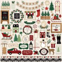 Echo Park Paper Company ACC189014 A Cozy Christmas Element Sticker, red, Green, Black, tan, Woodgrain